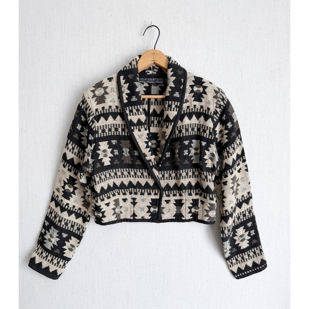 New Identity Cropped Tapestry Jacket‎ Black Cream Southwestern Cotton Small